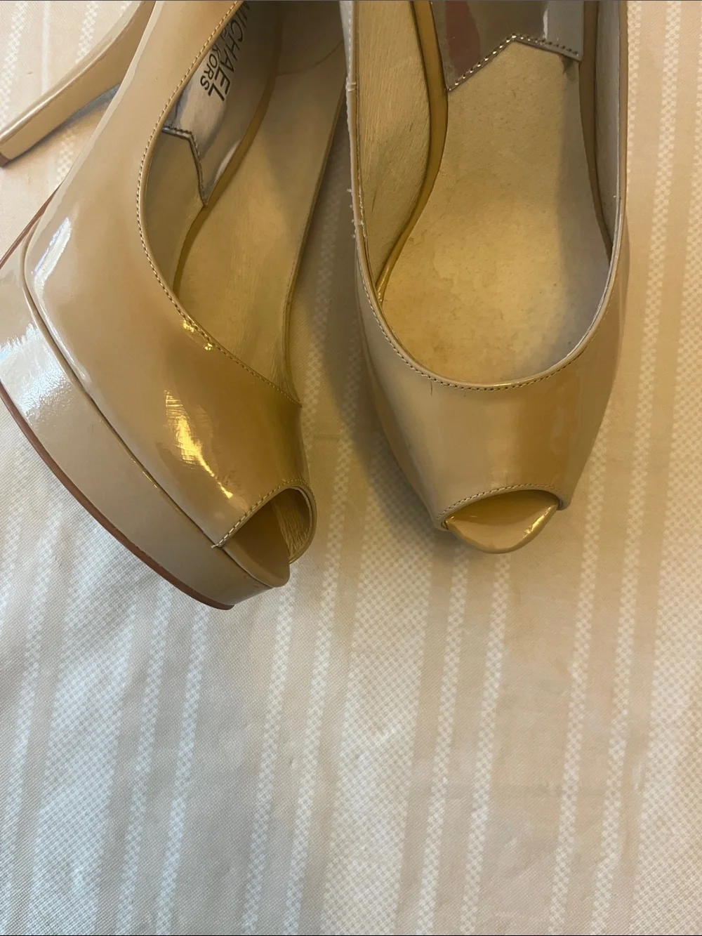 Michael Kors Nude Patent Peep-Toe Platform Pumps